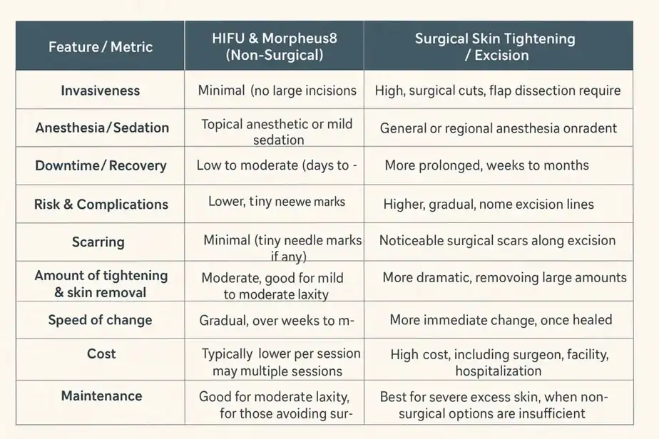Table showing benefits of Lipo Freeze 2 U Waltham Forest treatments for skin tightening following weight loss injections.